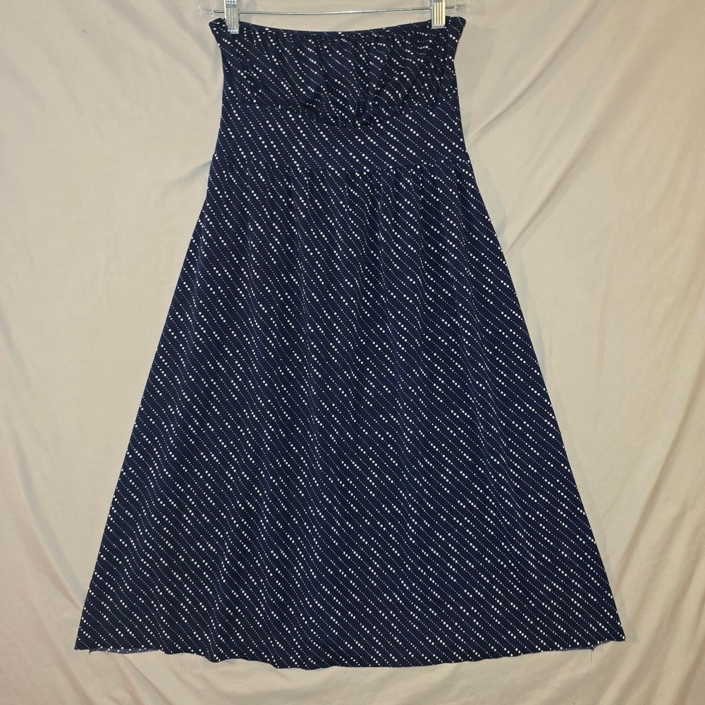 Charlotte Russe Strapless Midi Dress Small Women Navy Blue Polka Dot Retro